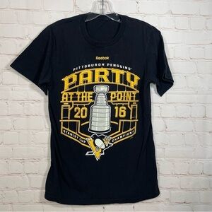 Reebok Pittsburgh Penguins Shirt Mens Small Black 2017 Stanley Cup Champions